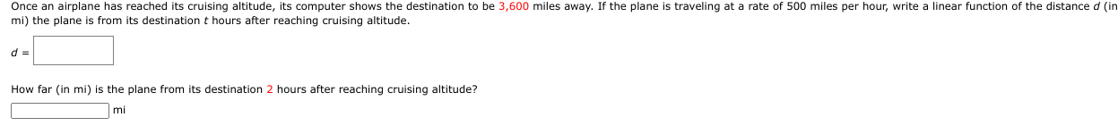 Solved mi ) the plane is from its destination t hours after | Chegg.com