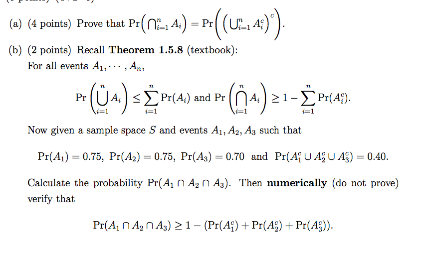 Solved A 4 Points Prove That Pr N 1 41 Pr Uia 4 Chegg Com