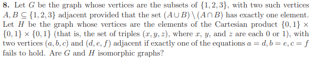 Solved 8. Let G be the graph whose vertices are the subsets | Chegg.com