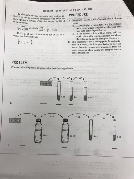 Solved: DILUTION TECHNIQUES AND CALCULATIONS Twofol D Dilu... | Chegg.com