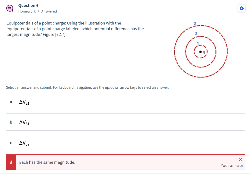 Equipotentials of a point charge: Using the illustration with the equipotentials of a point charge labeled, which potential d