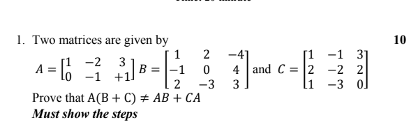 Solved 10 1. Two matrices are given by 1 2 11 -2 3 A B 1 -1 | Chegg.com