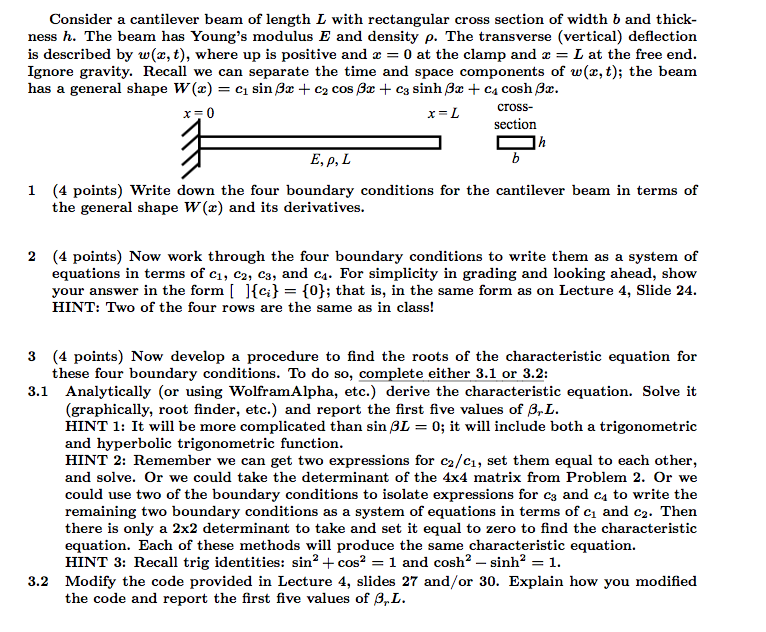 Consider A Cantilever Beam Of Length L With Chegg Com