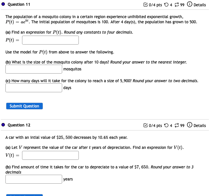 Solved Question 11 0/4 pts 4 99 Details The population of a | Chegg.com