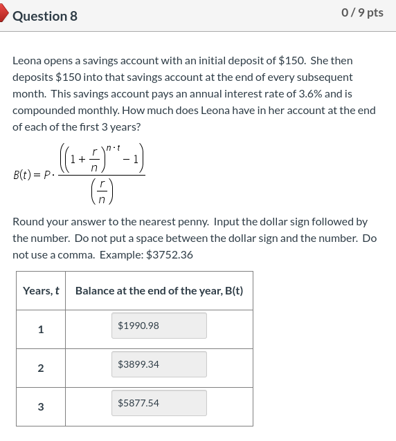 Question 8 0 9 Pts Leona Opens A Savings Account With Chegg 