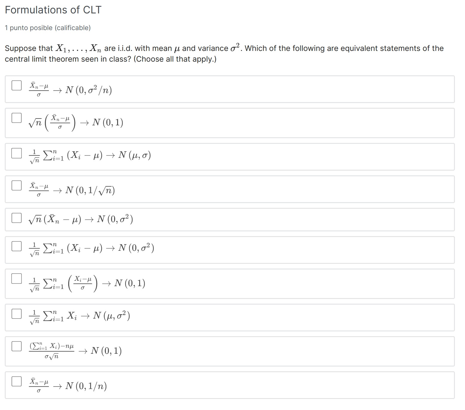 Solved Formulations Of CLT 1 Punto Posible calificable Chegg
