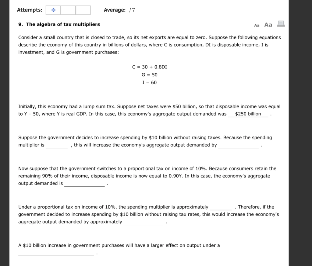 Solved Attempts: Average: /7 9. The algebra of tax | Chegg.com