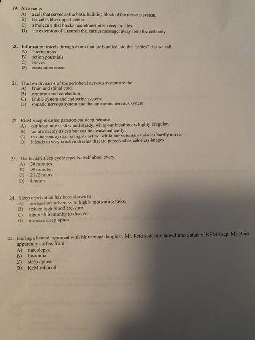 Solved 19 an axon is a b c d a cell that serves as the chegg