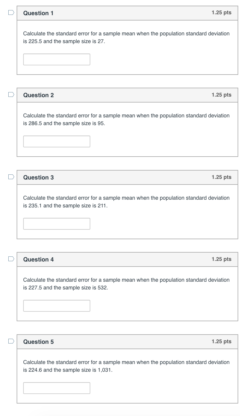 Solved 1.25 pts Question 1 u Calculate the standard error | Chegg.com