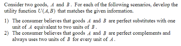 Solved Consider Two Goods, A And B. For Each Of The | Chegg.com