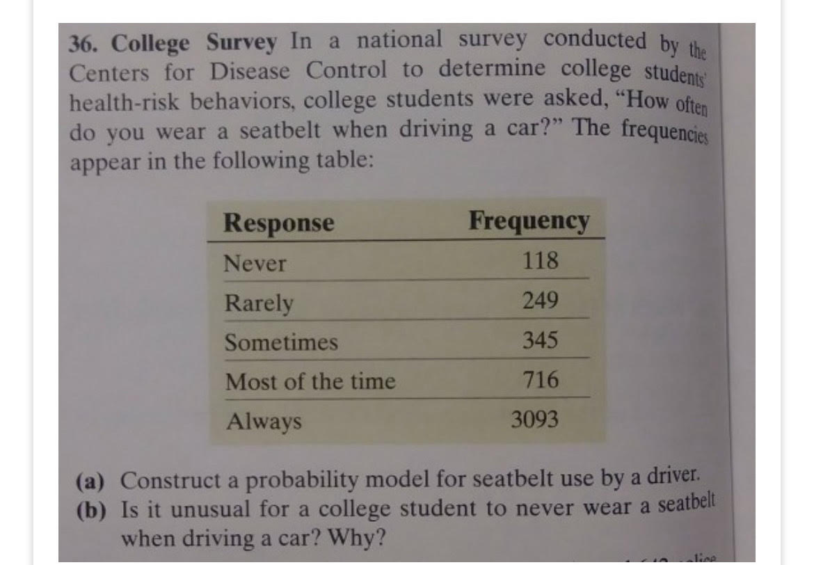 Solved College Survey In a national survey conducted by the | Chegg.com