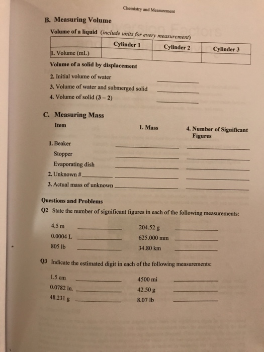 Solved Chemistry And Measurement B. Measuring Volume Volume | Chegg.com