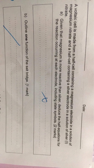 Solved A voltaic cell is made from a half-cell containing a | Chegg.com