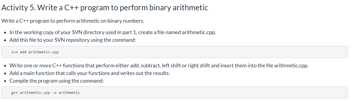 Solved Activity 5. Write a C++ program to perform binary | Chegg.com