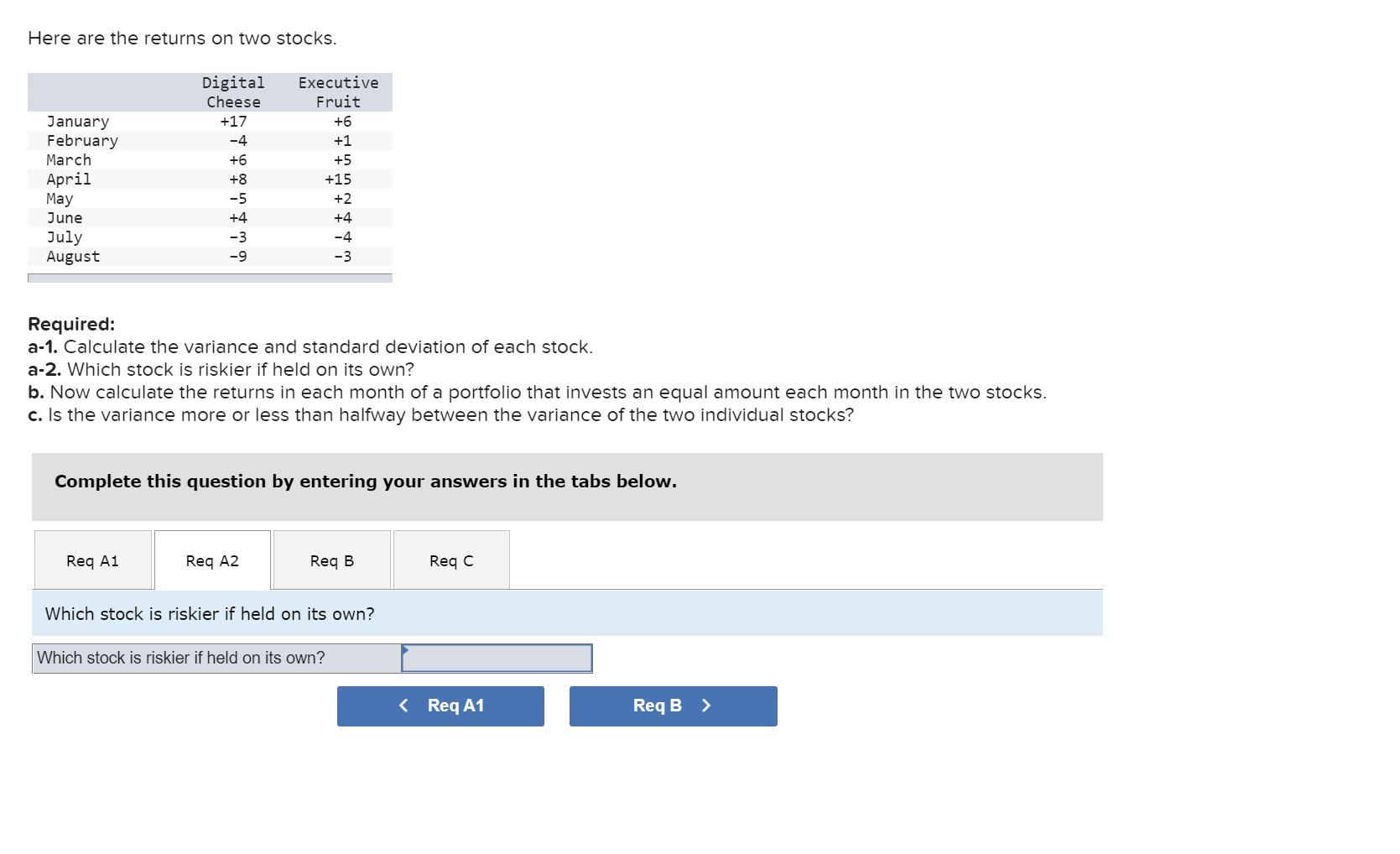 Solved Here Are The Returns On Two Stocks. Required: A-1. | Chegg.com