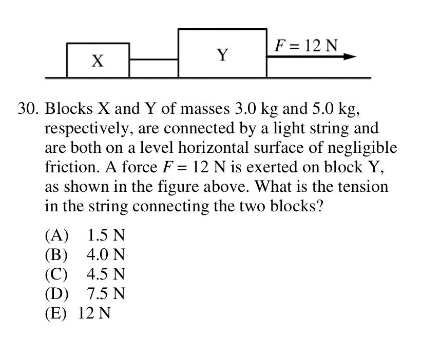 Solved F = 12 N Y X 30. Blocks X and Y of masses 3.0 kg and