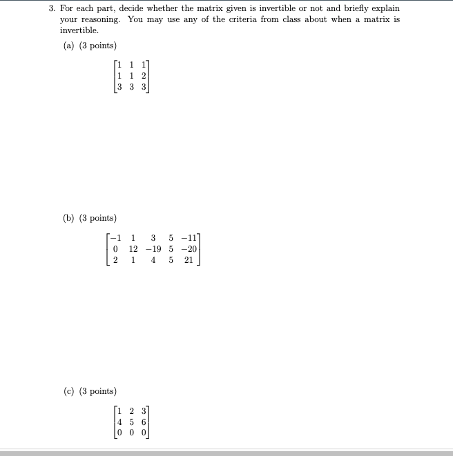 Solved 3. For each part, decide whether the matrix given is | Chegg.com