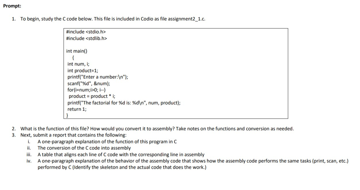 Solved Prompt: 1. To begin, study the C code below. This | Chegg.com