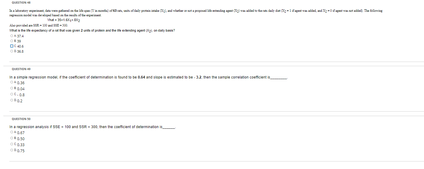 Solved QUESTION 48 In a laboratory experiment, data were | Chegg.com