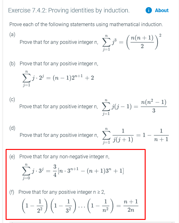 Solved Exercise 7.4.2: Proving Identities By Induction. I | Chegg.com