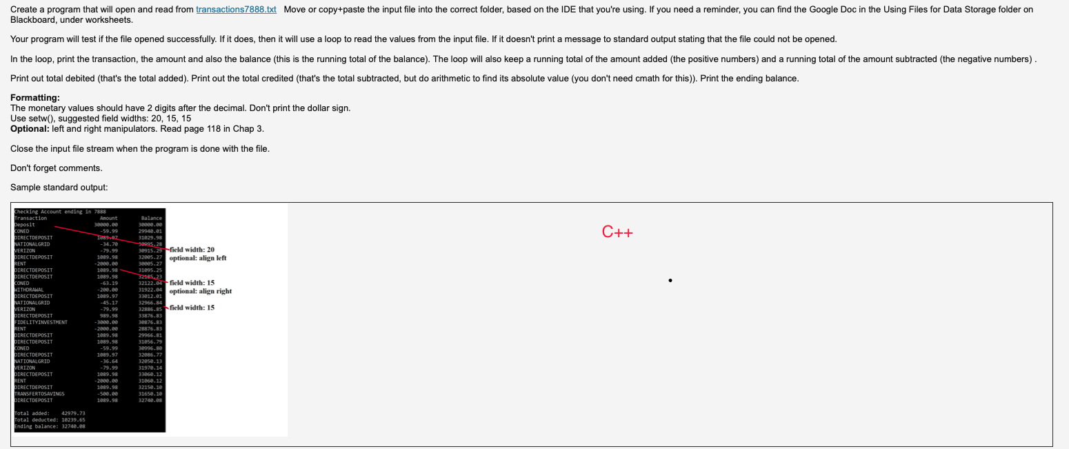 Solved Create a program that will open and read from | Chegg.com