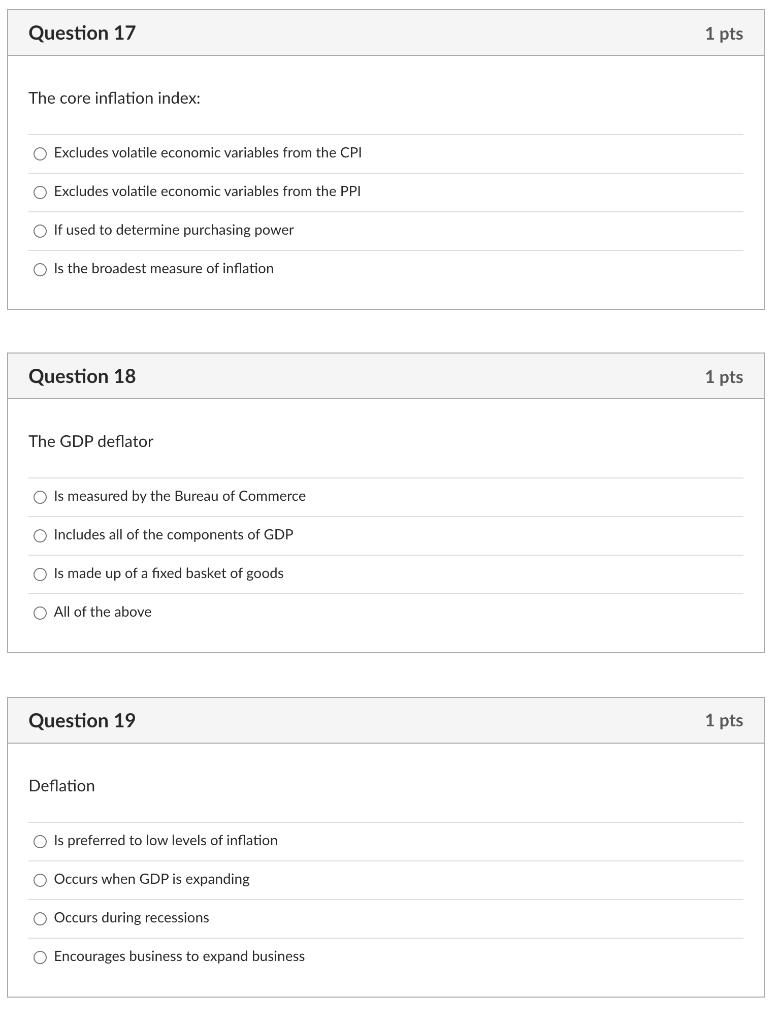 Solved Question 16 1 pts Inflation can be caused by: Too | Chegg.com