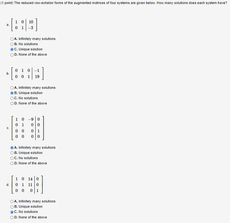 Solved (1 Point) The Reduced Row-echelon Forms Of The | Chegg.com