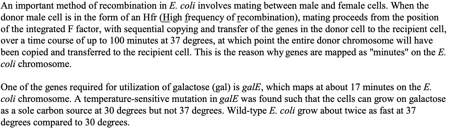 An important method of recombination in E. coli | Chegg.com