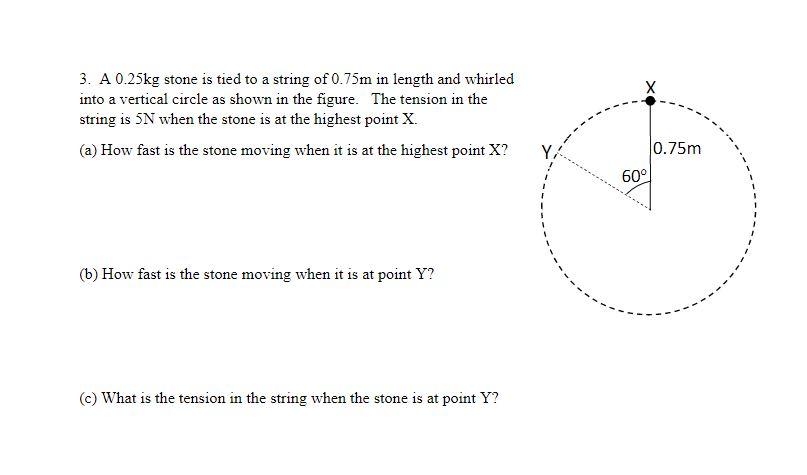 Solved 3. A 0.25kg stone is tied to a string of 0.75m in | Chegg.com