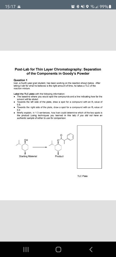 Solved 15:17 * NO. 99% Post-Lab for Thin Layer | Chegg.com
