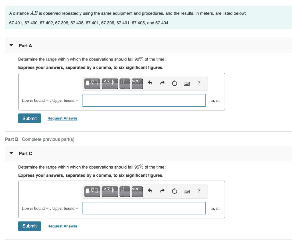 Solved A distance AB is observed repeatedly using the same