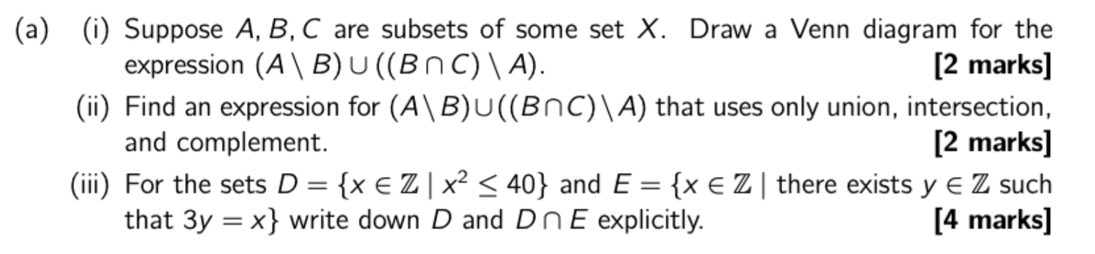 Solved (a) (i) Suppose A, B, C are subsets of some set X. | Chegg.com