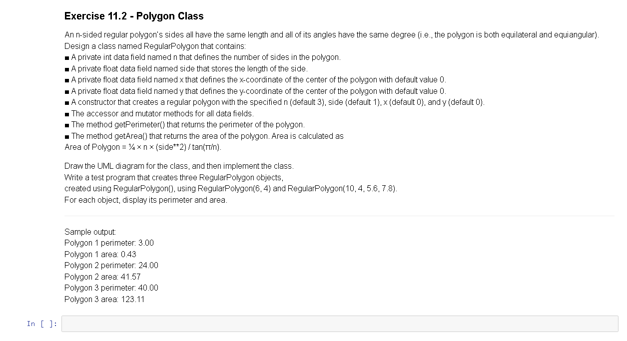Solved Exercise 11.2 - ﻿Code in PythonAn n-sided regular | Chegg.com