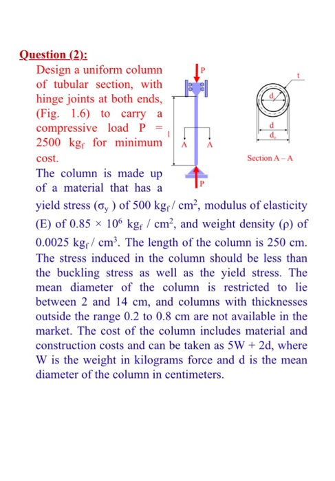 Solved Question (2): Design a uniform column of tubular | Chegg.com