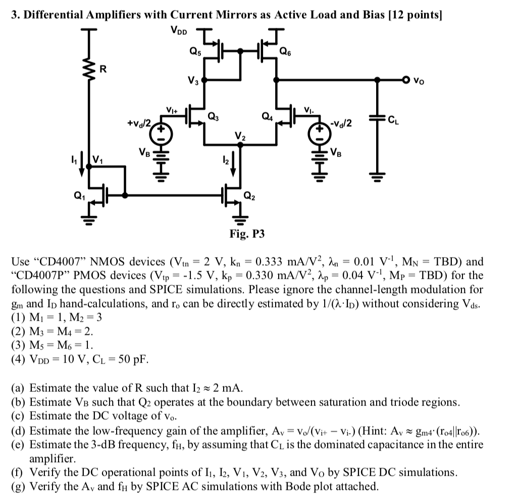 Solved 3. Differential Amplifiers with Current Mirrors as | Chegg.com