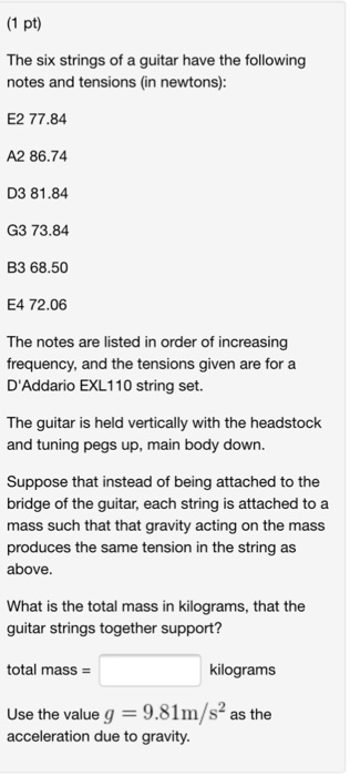 Solved 1 pt The six strings of a guitar have the following