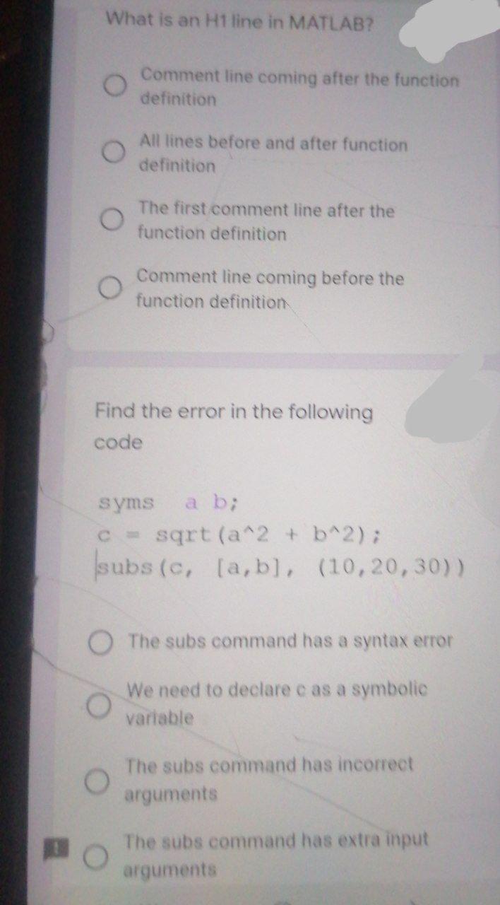 Solved What is an H1 line in MATLAB? Comment line coming | Chegg.com