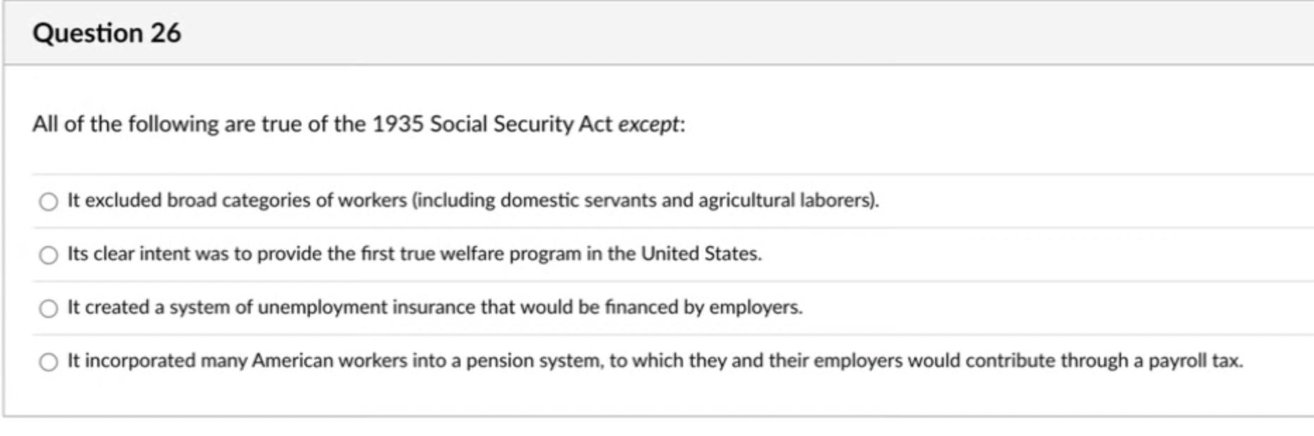 the social security act of 1935 provided all the following except