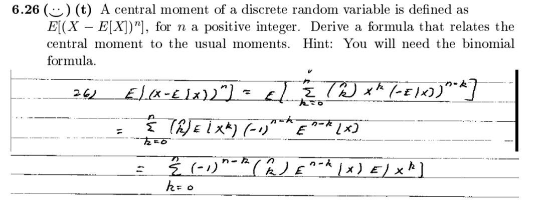 Solved 6 26 ∪¨ T A Central Moment Of A Discrete Random