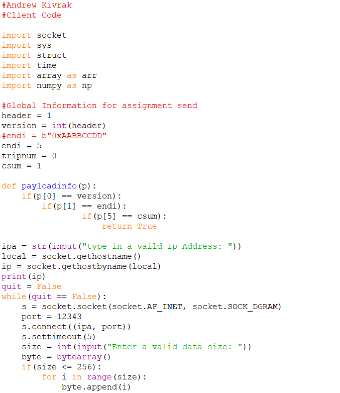 Solved #Andrew Kivrak #client Code import socket import sys | Chegg.com