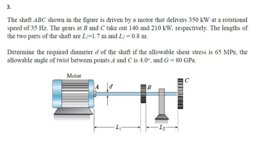 Solved 3. The shaft ABC shown in the figure is driven by a | Chegg.com