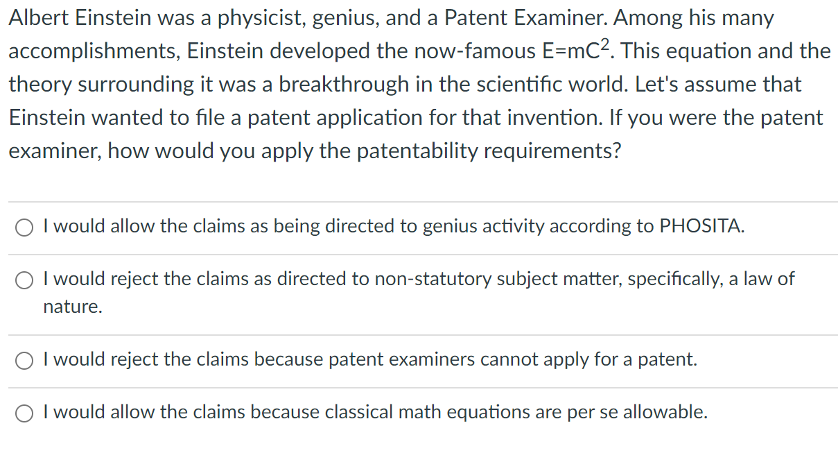 Solved Albert Einstein was a physicist, genius, and a Patent | Chegg.com