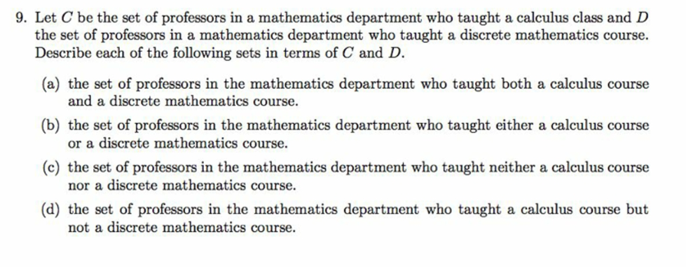 Solved 9. Let C be the set of professors in a mathematics | Chegg.com
