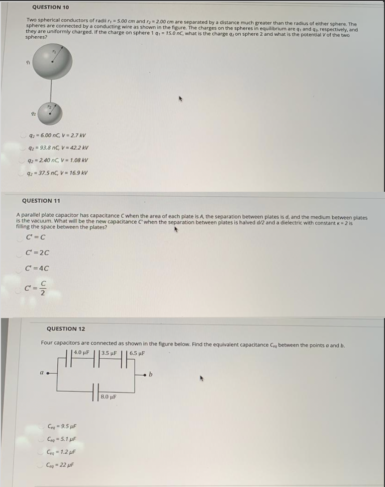 Solved QUESTION 10 Two Spherical Conductors Of Radil, -5.00 | Chegg.com