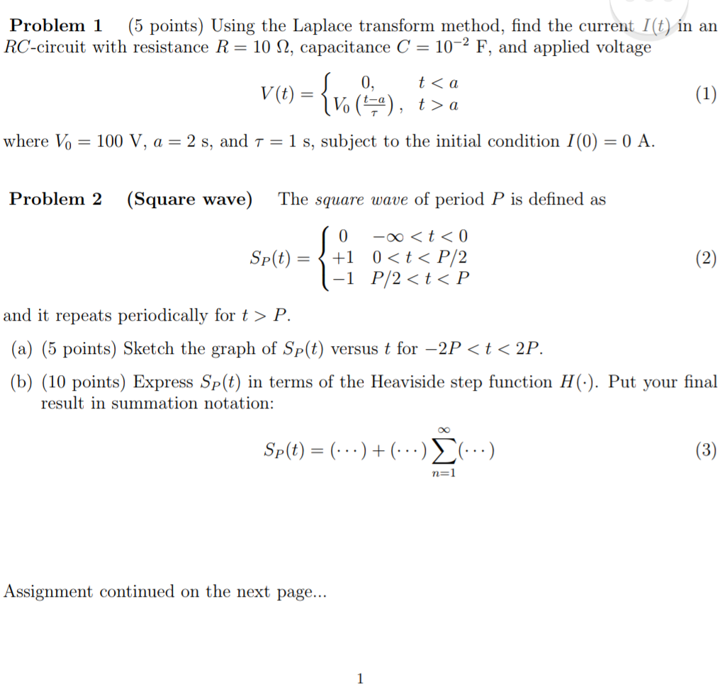 Solved Problem 1 5 Points Using The Laplace Transform M Chegg Com