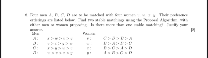 Solved 8. Four Men A,B,C,D Are To Be Matched With Four Women | Chegg.com