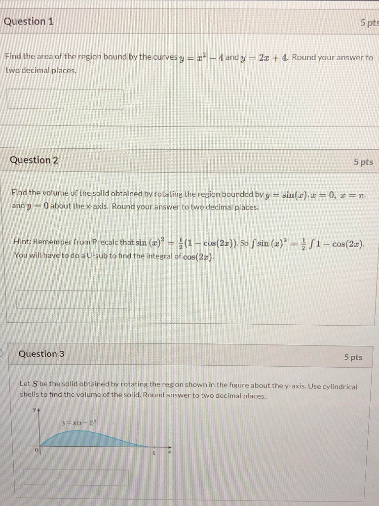 Solved Question 1 5 pts Find the area of the region bound by | Chegg.com