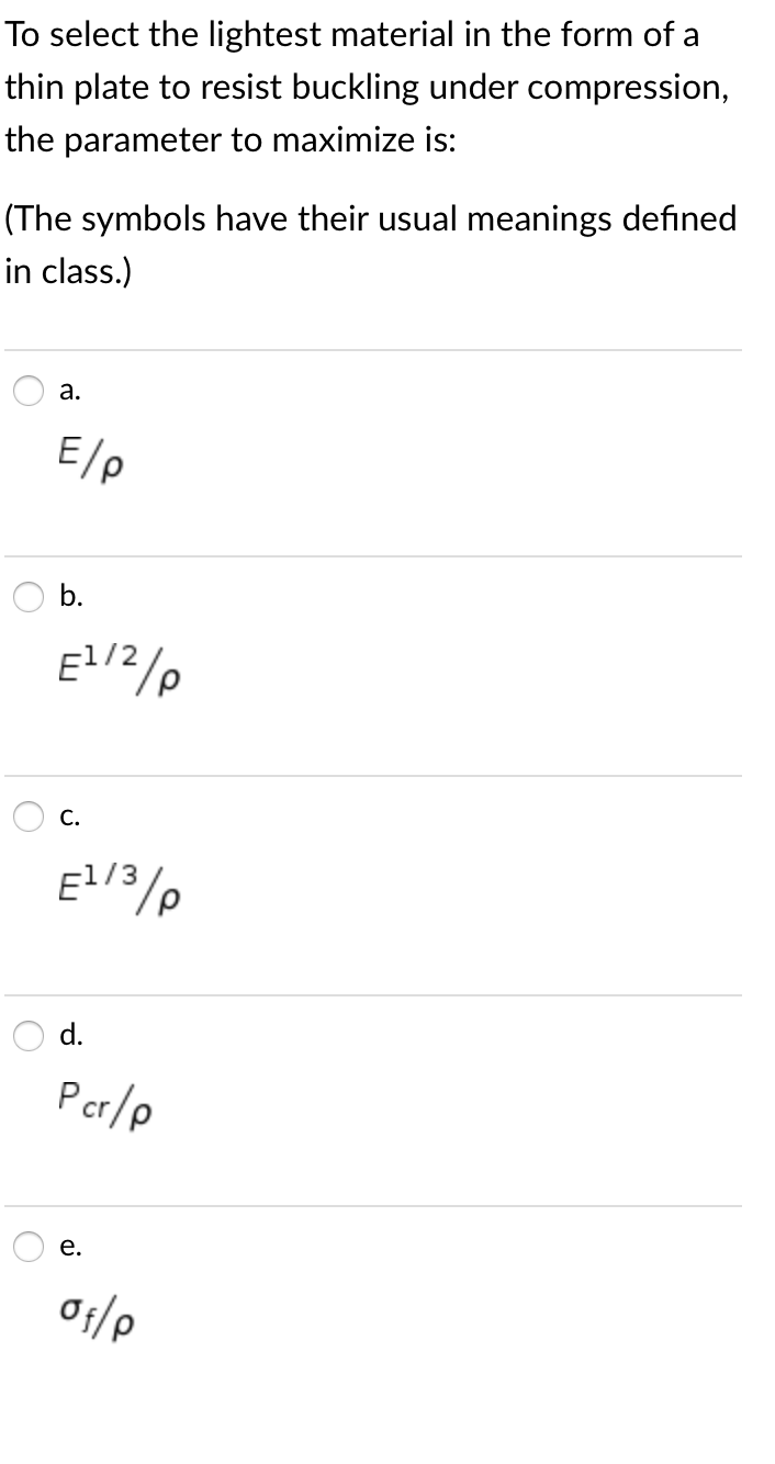 Solved To select the lightest material in the form of a thin