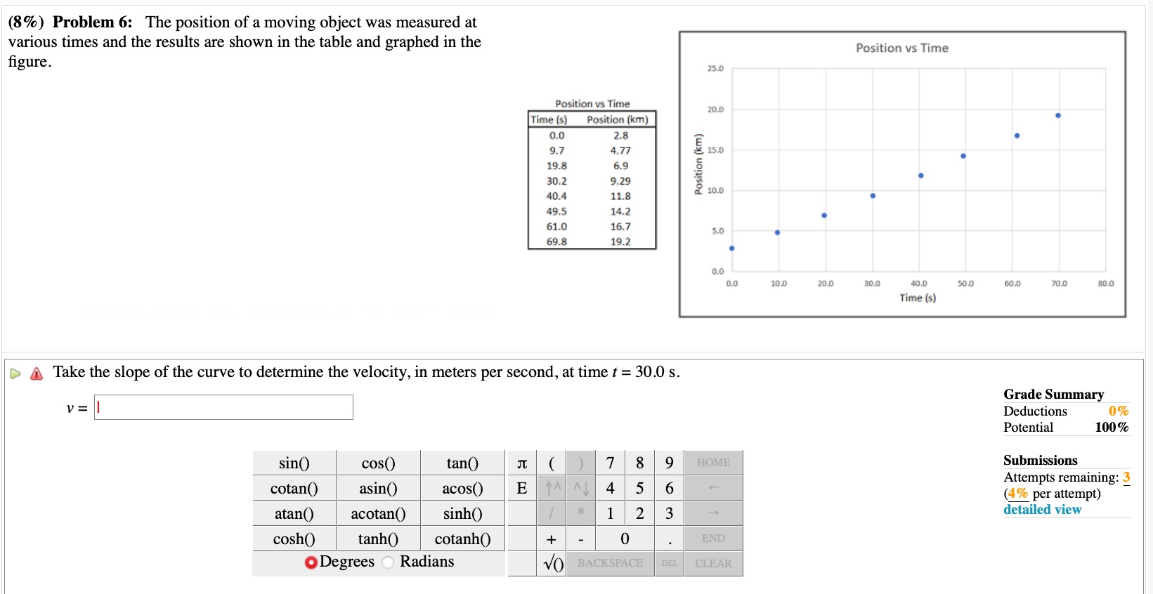 Solved (8\) Problem 6 The position of a moving object was