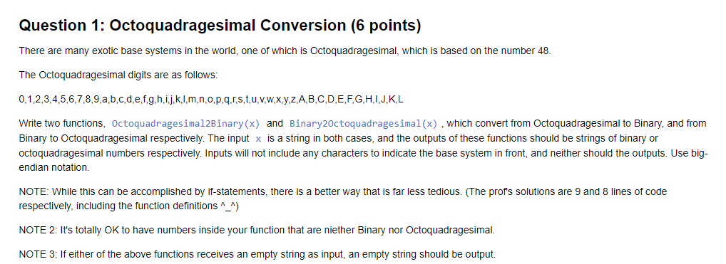 Solved Question 1 Octoquadragesimal Conversion 6 Points Chegg Com